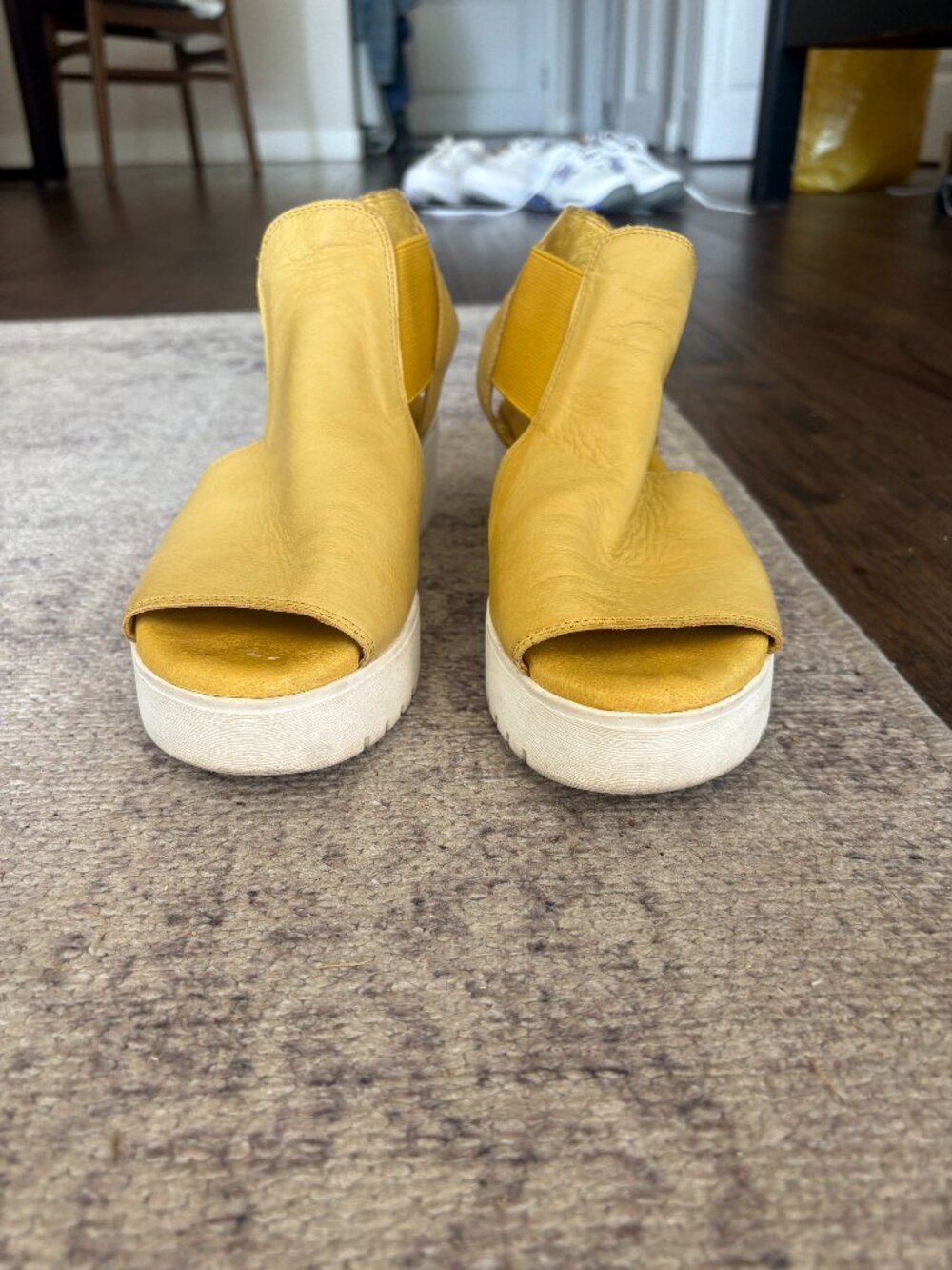 Django & Juliette leather yellow wedge sandals size 37 or 7.5